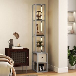 HOMCOM Floor Lamp with Shelves, LED Standing Lamp with Fabric Drawer in Grey Grey HOMCOM Floor Lamp with Shelves, LED Standing Lamp with Fabric Drawer in Grey Grey