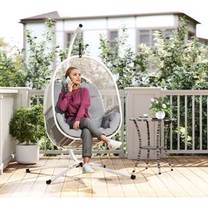 OUTSUNNY Hanging Egg Chair with Stand, Cushions for Garden in Light Grey Light Grey OUTSUNNY Hanging Egg Chair with Stand, Cushions for Garden in Light Grey Light Grey