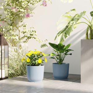OUTSUNNY Set of 2 Round Plant Pots Outdoor 22cm for Garden Decoration, Blue Blue OUTSUNNY Set of 2 Round Plant Pots Outdoor 22cm for Garden Decoration, Blue Blue