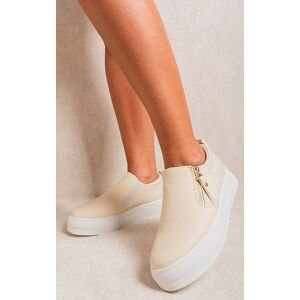 IKRUSH Women's Andrea Zipper Decor Slip On Trainers in Beige Size: 7 Beige 7 IKRUSH Women's Andrea Zipper Decor Slip On Trainers in Beige Size: 7 Beige 7