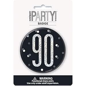 Unique Party Round Prismatic 90th Badge in Black Black Unique Party Round Prismatic 90th Badge in Black Black