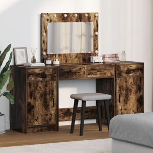 Berkfield Home 3-Piece Dressing Table Set with LED – Smoked Oak Engineered Wood in Brown Brown Berkfield Home 3-Piece Dressing Table Set with LED – Smoked Oak Engineered Wood in Brown Brown