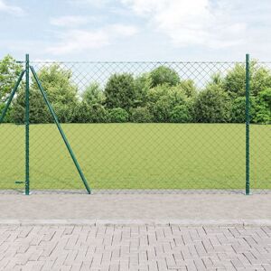 Berkfield Home Chain Link Fence with 7 Flanged Posts 1.6x10 m Galvanised Steel in Green Green Berkfield Home Chain Link Fence with 7 Flanged Posts 1.6x10 m Galvanised Steel in Green Green