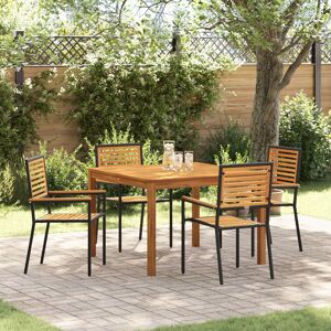 Berkfield Home 5 Piece Garden Dining Set Black Poly Rattan Acacia Black Berkfield Home 5 Piece Garden Dining Set Black Poly Rattan Acacia Black