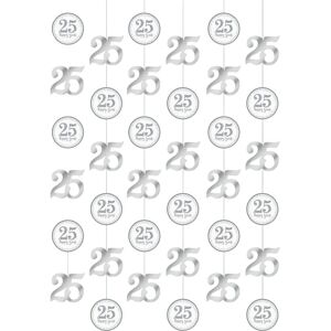 Amscan String 25th Anniversary Hanging Dration (Pack of 6) in Silver Silver Amscan String 25th Anniversary Hanging Dration (Pack of 6) in Silver Silver