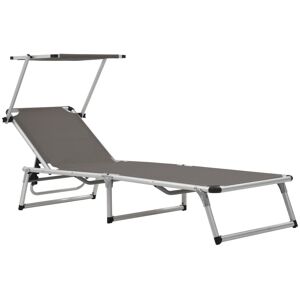 Berkfield Home Folding Sun Lounger with Roof Aluminium & Textilene Grey Grey Berkfield Home Folding Sun Lounger with Roof Aluminium & Textilene Grey Grey