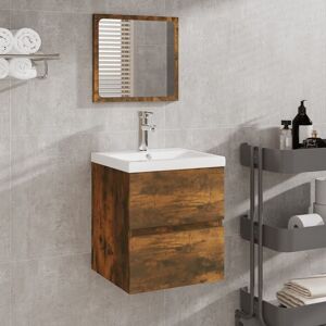 Berkfield Home Bathroom Cabinet with Mirror Smoked Oak Engineered Wood in Brown Brown Berkfield Home Bathroom Cabinet with Mirror Smoked Oak Engineered Wood in Brown Brown