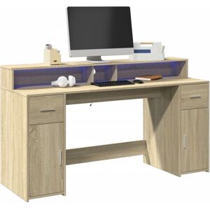 Berkfield Home Desk with LED Lights Sonoma Oak 160x55x91 cm Engineered Wood in Brown Size: 160 x 55 x 91 cm Brown 160 x 55 x 91 cm Berkfield Home Desk with LED Lights Sonoma Oak 160x55x91 cm Engineered Wood in Brown Size: 160 x 55 x 91 cm Brown 160 x 55 x 91 cm