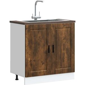 Berkfield Home Sink Base Cabinet "Porto" Smoked Oak 80x46x81.5 cm Engineered Wood in Brown Size: 80x46x81.5 cm Brown 80x46x81.5 cm Berkfield Home Sink Base Cabinet "Porto" Smoked Oak 80x46x81.5 cm Engineered Wood in Brown Size: 80x46x81.5 cm Brown 80x46x81.5 cm