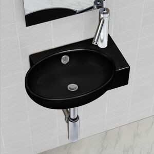 Berkfield Home Ceramic Bathroom Sink Basin Faucet/Overflow Hole Black Round Black Berkfield Home Ceramic Bathroom Sink Basin Faucet/Overflow Hole Black Round Black