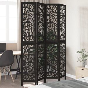 Berkfield Home Room Divider 4 Panels Black Solid Wood Paulownia Black Berkfield Home Room Divider 4 Panels Black Solid Wood Paulownia Black
