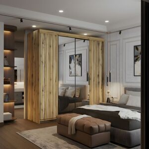 Sliding Wardrobes 4U Modern Double Sliding Wardrobe with LED Light W150cm x H217cm x D62cm in Light Oak Light Oak Sliding Wardrobes 4U Modern Double Sliding Wardrobe with LED Light W150cm x H217cm x D62cm in Light Oak Light Oak