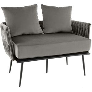 Costway Modern 2 Seater Sofa Upholstered Loveseat Couch Woven Double Sofa Chair W/ Arms in Grey Grey Costway Modern 2 Seater Sofa Upholstered Loveseat Couch Woven Double Sofa Chair W/ Arms in Grey Grey
