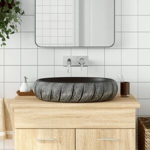 Berkfield Home Countertop Basin Black & Grey Oval 59x40x15 cm Ceramic Size: 59 x 40 x 15 cm Grey 59 x 40 x 15 cm Berkfield Home Countertop Basin Black & Grey Oval 59x40x15 cm Ceramic Size: 59 x 40 x 15 cm Grey 59 x 40 x 15 cm
