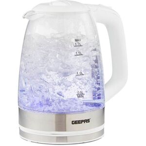Geepas 1.7L Electric Glass Jug Kettle inBlue LED Illuminating Glass 2200W in White White Geepas 1.7L Electric Glass Jug Kettle inBlue LED Illuminating Glass 2200W in White White
