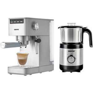 Geepas 1450W Espresso & Cappuccino Coffee Machine 15 Bar & 450W Coffee Grinder Combo Set in Metallic Silver Metallic Silver Geepas 1450W Espresso & Cappuccino Coffee Machine 15 Bar & 450W Coffee Grinder Combo Set in Metallic Silver Metallic Silver