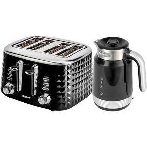 Geepas Kettle & Toaster Set with Smart Kettle in Black Black Geepas Kettle & Toaster Set with Smart Kettle in Black Black