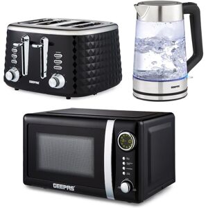 Geepas 1.7L Illuminating Kettle, 4 Slice Bread Toaster & 20L Digital Microwave Set in Black Black Geepas 1.7L Illuminating Kettle, 4 Slice Bread Toaster & 20L Digital Microwave Set in Black Black