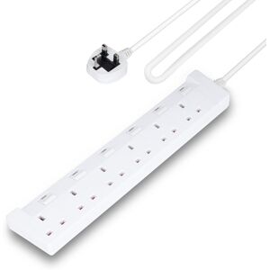 Geepas 6 Gang Extension Lead, 2M Cable with Individual Switches in White White Geepas 6 Gang Extension Lead, 2M Cable with Individual Switches in White White