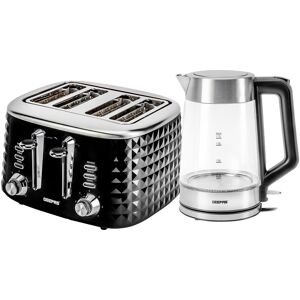 Geepas 4 Slice Toaster & 1.7L Illuminating Electric Glass Kettle Set in Black Black Geepas 4 Slice Toaster & 1.7L Illuminating Electric Glass Kettle Set in Black Black