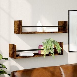 Berkfield Home Wall Shelves with Bars 2 pcs Smoked Oak 60x16x14 cm in Brown Size: 60 x 16 x 14 cm Brown 60 x 16 x 14 cm Berkfield Home Wall Shelves with Bars 2 pcs Smoked Oak 60x16x14 cm in Brown Size: 60 x 16 x 14 cm Brown 60 x 16 x 14 cm