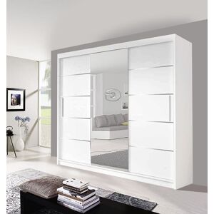 OLYMPIA FURNITURE Lyon 250cm Sliding Mirror Door Wardrobe With Hanging Rails & Shelves Available In 3 Colour in White White OLYMPIA FURNITURE Lyon 250cm Sliding Mirror Door Wardrobe With Hanging Rails & Shelves Available In 3 Colour in White White