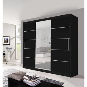 OLYMPIA FURNITURE Lyon 250cm Sliding Mirror Door Wardrobe With Hanging Rails & Shelves Available In 3 Colour in Black Black OLYMPIA FURNITURE Lyon 250cm Sliding Mirror Door Wardrobe With Hanging Rails & Shelves Available In 3 Colour in Black Black
