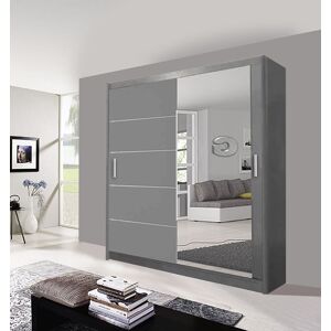 OLYMPIA FURNITURE Lyon 180cm Sliding Mirror Door Wardrobe With Hanging Rails & Shelves Available In 3 Colour in Grey Grey OLYMPIA FURNITURE Lyon 180cm Sliding Mirror Door Wardrobe With Hanging Rails & Shelves Available In 3 Colour in Grey Grey