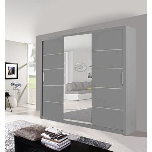 OLYMPIA FURNITURE Lyon 250cm Sliding Mirror Door Wardrobe With Hanging Rails & Shelves Available In 3 Colour in Grey Grey OLYMPIA FURNITURE Lyon 250cm Sliding Mirror Door Wardrobe With Hanging Rails & Shelves Available In 3 Colour in Grey Grey