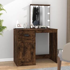 Berkfield Home Dressing Table with LED Smoked Oak 90x50x132.5 cm Engineered Wood in Brown Brown 90x50x132.5 cm Berkfield Home Dressing Table with LED Smoked Oak 90x50x132.5 cm Engineered Wood in Brown Brown 90x50x132.5 cm