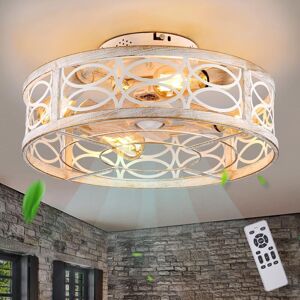 Garwarm Caged Ceiling Fan with Light, 19" Small White Farmhouse Industrial Ceiling Fans with Light, Enclosed Flush Mount Ceiling Lamp Fixture White Garwarm Caged Ceiling Fan with Light, 19" Small White Farmhouse Industrial Ceiling Fans with Light, Enclosed Flush Mount Ceiling Lamp Fixture White