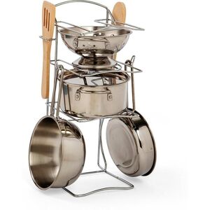 Bigjigs Toys Stainless Steel 8 Piece Cooking Pot Rack in Silver Silver Bigjigs Toys Stainless Steel 8 Piece Cooking Pot Rack in Silver Silver