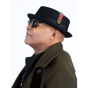 JTAPHRIQUE Classic Black Pork Pie Hat with Feather Decor Size: Large Black L JTAPHRIQUE Classic Black Pork Pie Hat with Feather Decor Size: Large Black L