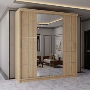 MN Furniture Wardrobe Modern Sliding Mirror Door - LED Light 203cm x 217cm in Light Oak Size: 203 cm x 217 cm Light Oak 203 cm x 217 cm MN Furniture Wardrobe Modern Sliding Mirror Door - LED Light 203cm x 217cm in Light Oak Size: 203 cm x 217 cm Light Oak 203 cm x 217 cm