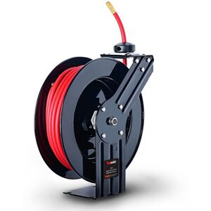 Reelworks Retractable Hybrid Polymer Air Hose Reel 300psi max 3/8"x50ft in Black Black Reelworks Retractable Hybrid Polymer Air Hose Reel 300psi max 3/8"x50ft in Black Black