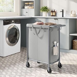 SONGMICS Dual Section Mobile Laundry Cart Large Detachable Liner in Grey Grey SONGMICS Dual Section Mobile Laundry Cart Large Detachable Liner in Grey Grey