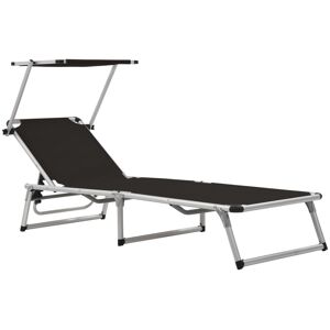 Berkfield Home Folding Sun Lounger with Roof Aluminium & Textilene Black Black Berkfield Home Folding Sun Lounger with Roof Aluminium & Textilene Black Black