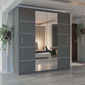 Sliding Wardrobes 4U Modern Sliding Wardrobe with LED Light W150cm x H217cm x D62cm in Grey Grey Sliding Wardrobes 4U Modern Sliding Wardrobe with LED Light W150cm x H217cm x D62cm in Grey Grey