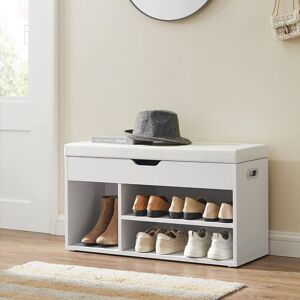 VASAGLE Medium Shoe Storage Bench with Cushion 3 Compartments Padded Seat in White White VASAGLE Medium Shoe Storage Bench with Cushion 3 Compartments Padded Seat in White White