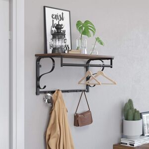 VASAGLE Industrial Wall Mounted Coat Rack with Shelf 5 Hooks Hanging Bar in Brown Brown VASAGLE Industrial Wall Mounted Coat Rack with Shelf 5 Hooks Hanging Bar in Brown Brown