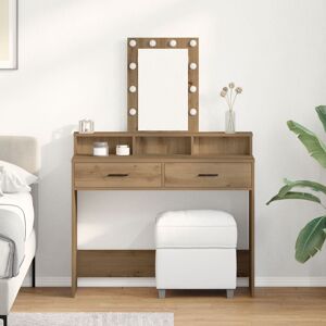 Berkfield Home Dressing Table with LED Lights Artisan Oak 100x41x140 cm in Brown Size: 100 x 41 x 140 cm Brown 100 x 41 x 140 cm Berkfield Home Dressing Table with LED Lights Artisan Oak 100x41x140 cm in Brown Size: 100 x 41 x 140 cm Brown 100 x 41 x 140 cm