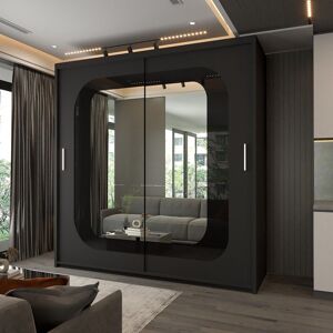 Sliding Wardrobes 4U Double Door Sliding Wardrobe With LED Light W150cm x H217cm x D62cm in Black Black Sliding Wardrobes 4U Double Door Sliding Wardrobe With LED Light W150cm x H217cm x D62cm in Black Black