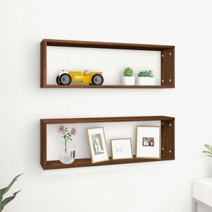 Berkfield Home Wall Cube Shelves 2 pcs Brown Oak 80x15x26.5 cm Engineered Wood Brown 80x15x26.5 cm Berkfield Home Wall Cube Shelves 2 pcs Brown Oak 80x15x26.5 cm Engineered Wood Brown 80x15x26.5 cm