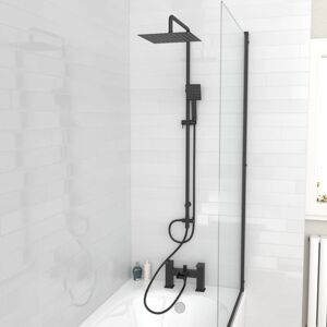 Nes Home Square Shower Waterfall Mixer Tap, Handset & Riser Rail Kit Matte Black Black Nes Home Square Shower Waterfall Mixer Tap, Handset & Riser Rail Kit Matte Black Black