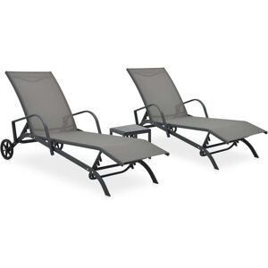 Berkfield Home Sun Loungers 2 pcs with Table Textilene & Steel in Grey Grey Berkfield Home Sun Loungers 2 pcs with Table Textilene & Steel in Grey Grey