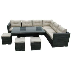 FURNITURE ONE 9 Seater Rattan Garden Corner Sofa Conversation Furniture Set w Cushions in Dark Brown Dark Brown FURNITURE ONE 9 Seater Rattan Garden Corner Sofa Conversation Furniture Set w Cushions in Dark Brown Dark Brown