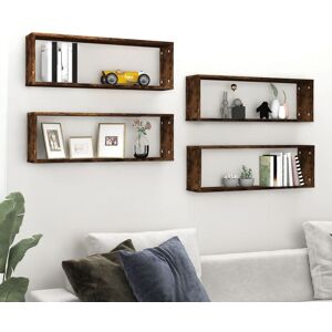 Berkfield Home Wall Cube Shelves 4 pcs Smoked Oak 80x15x26.5 cm Engineered Wood in Brown Brown 80x15x26.5 cm Berkfield Home Wall Cube Shelves 4 pcs Smoked Oak 80x15x26.5 cm Engineered Wood in Brown Brown 80x15x26.5 cm