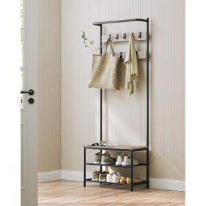 VASAGLE Coat Stand with Shoe Bench Top Bar & Movable Hooks in Light Beige Light Beige VASAGLE Coat Stand with Shoe Bench Top Bar & Movable Hooks in Light Beige Light Beige