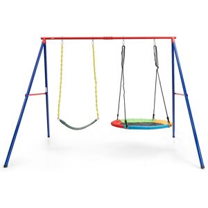 Costway Kids Swing Set A-Frame Metal Swing Stand W/ Saucer Swing Seat & Belt Swing Seat Multicolor Costway Kids Swing Set A-Frame Metal Swing Stand W/ Saucer Swing Seat & Belt Swing Seat Multicolor