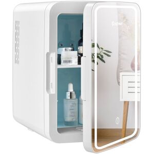 Costway 10 L Portable AC/DC Beauty Fridge w/ LED Mirror Thermoelectric Cooler/Warmer in White White Costway 10 L Portable AC/DC Beauty Fridge w/ LED Mirror Thermoelectric Cooler/Warmer in White White